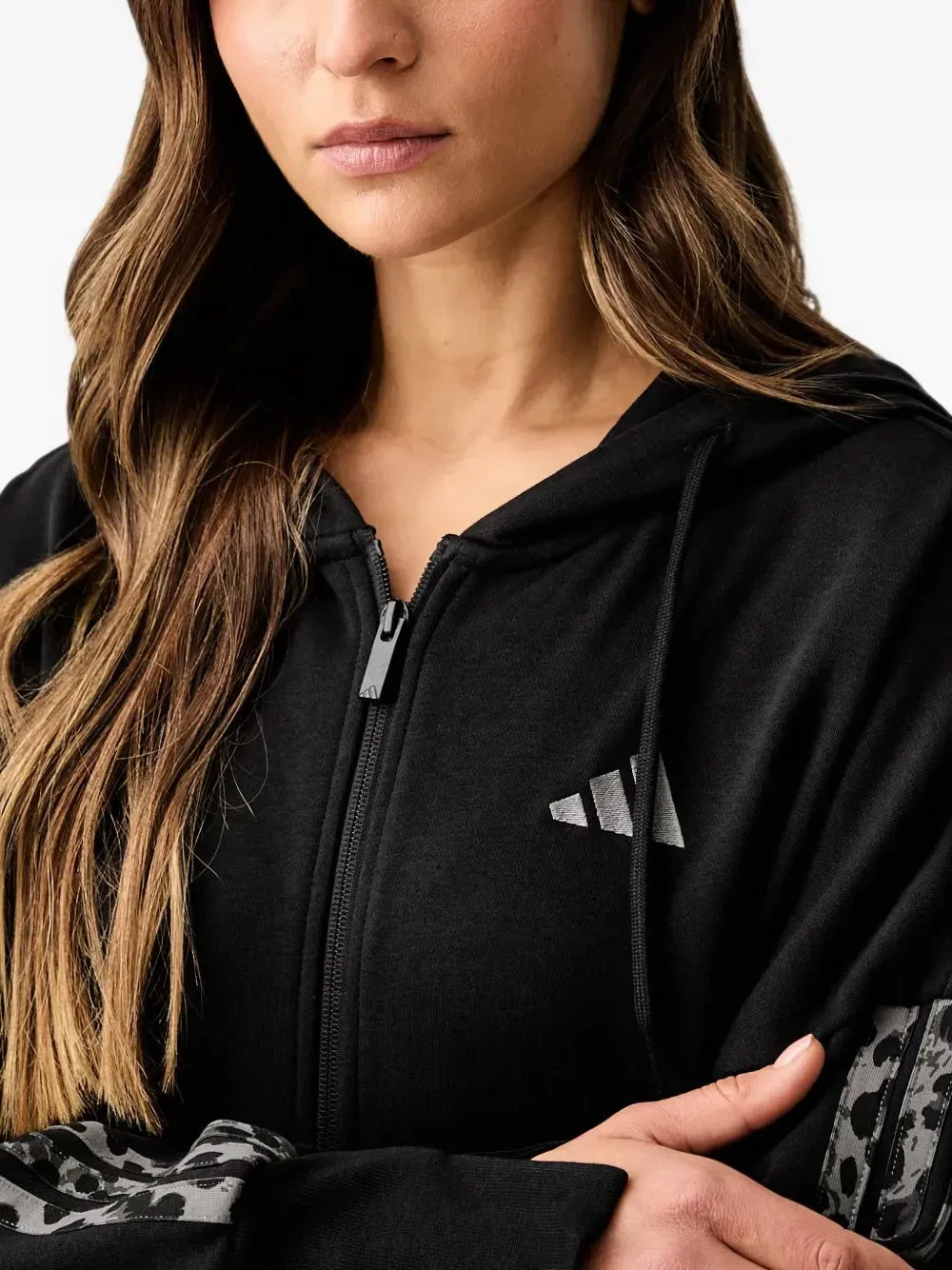Толстовка с полосками леопардового принта Adidas, черный — фото 4