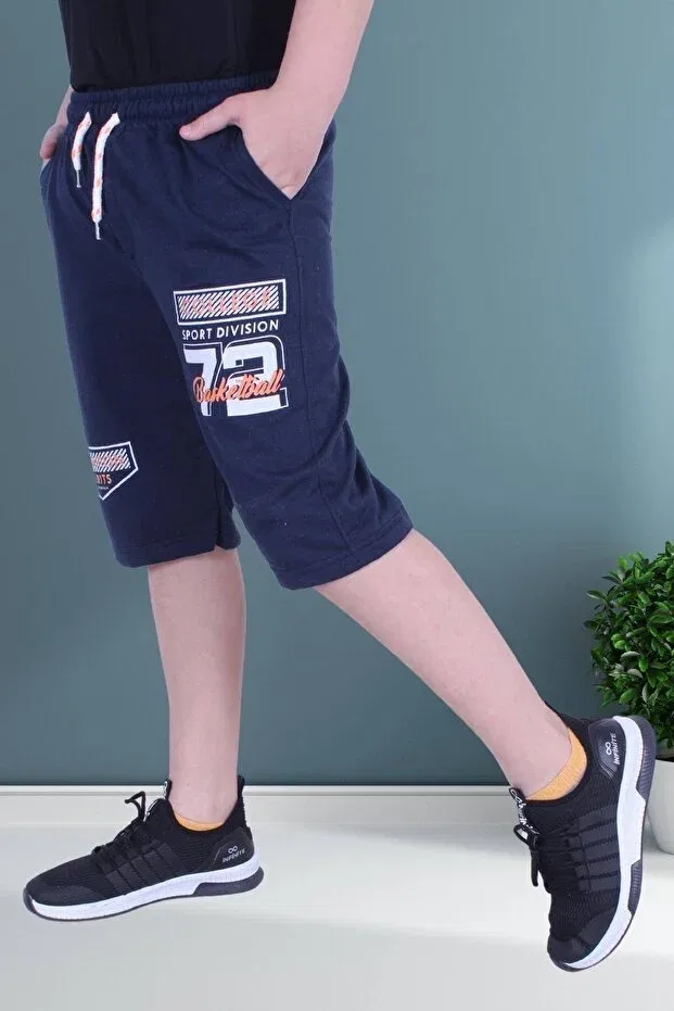 Детские шорты для мальчиков с принтом Basketball 72 text Fyk Collection, Navy Blue — фото 3