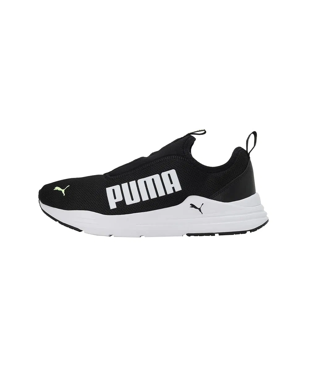Детские кроссовки с синтетической кожи PUMA Rickie AC PS, Black White Fast Yellow — фото 2