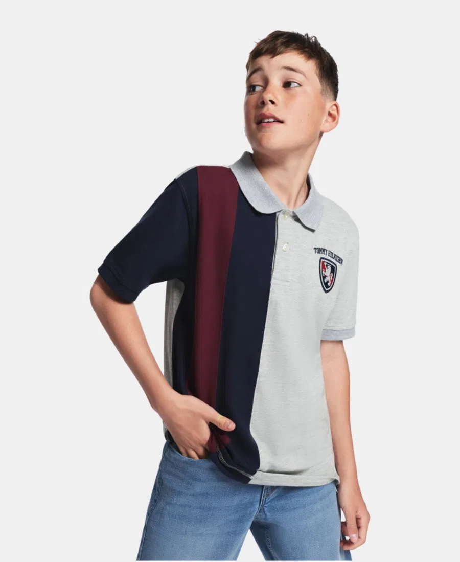 Поло-рубашка с цветовым блоком и полуполосой, с коротким рукавом Tommy Hilfiger, Gray Heather