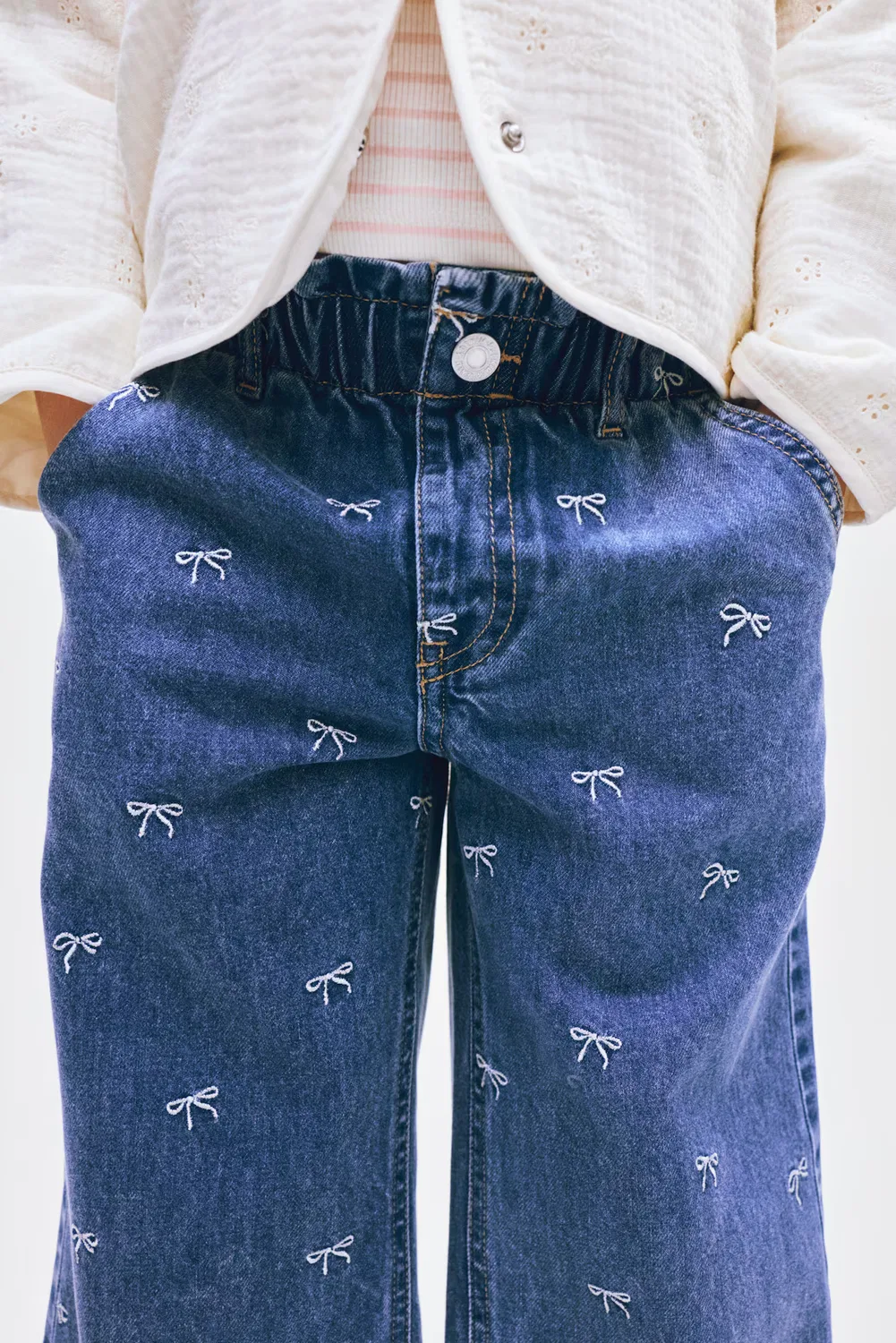 Джинсы с широкими штанинами и поясом-кулиской H&M, Denimblau/Schleifen — фото 2