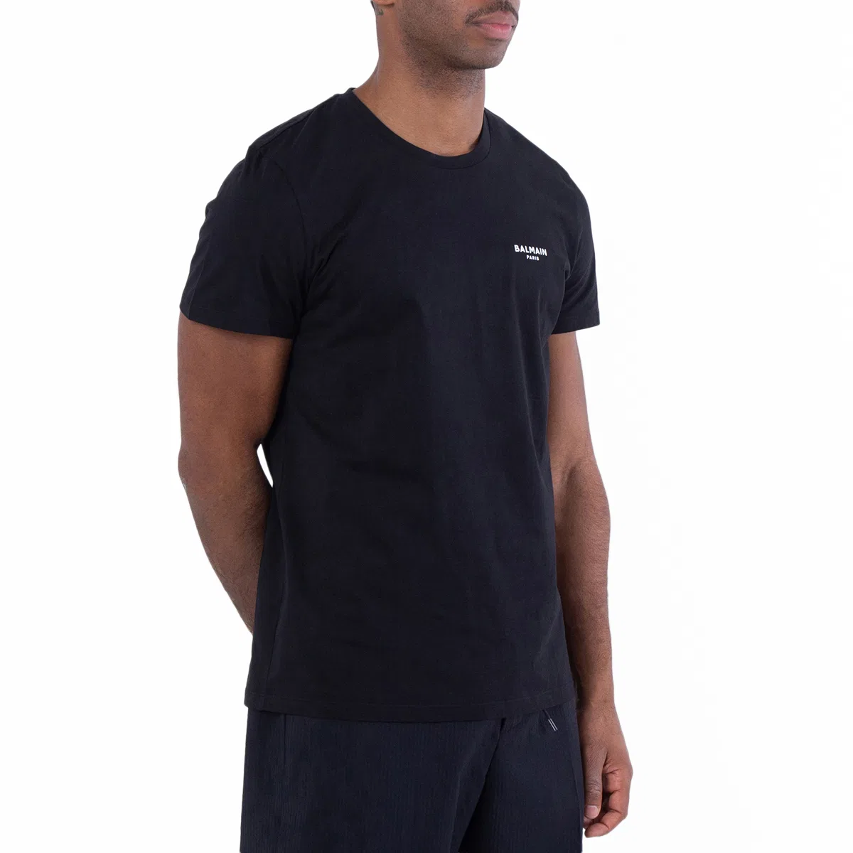 Футболка с принтом Flock Logo Cotton T Shirt Balmain, Eab Black/White — фото 2