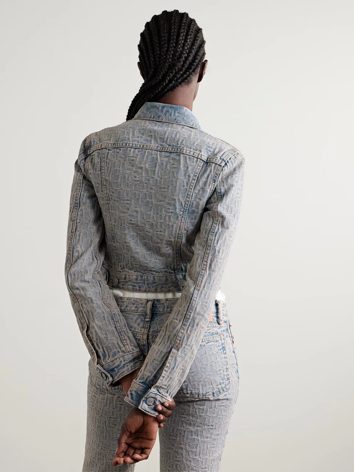 Укороченная куртка из джинсовой ткани с жаккардовым узором Acne Studios, синий — фото 4
