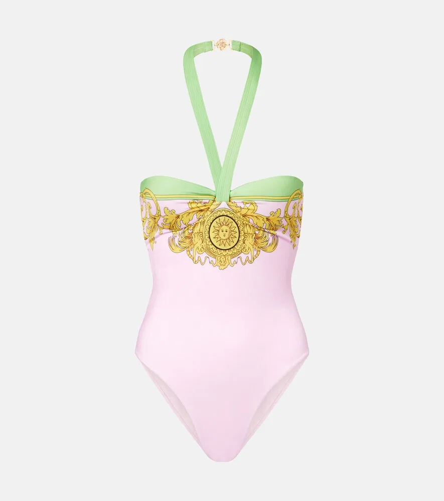 Купальник с принтом и завязками на шее Versace, мультиколор