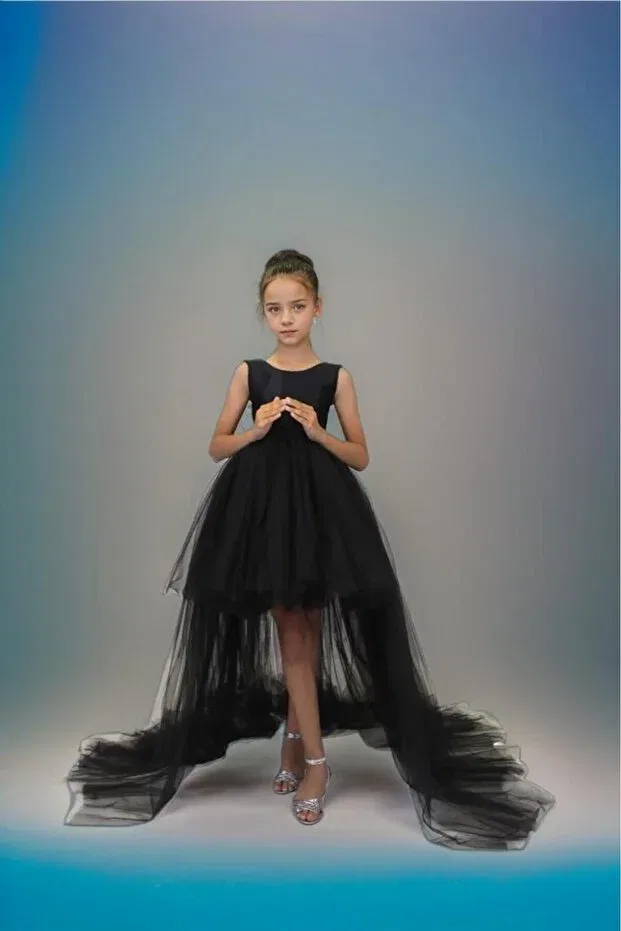 Детское платье для девочек с длинным шлейфом Mashotrend, Black