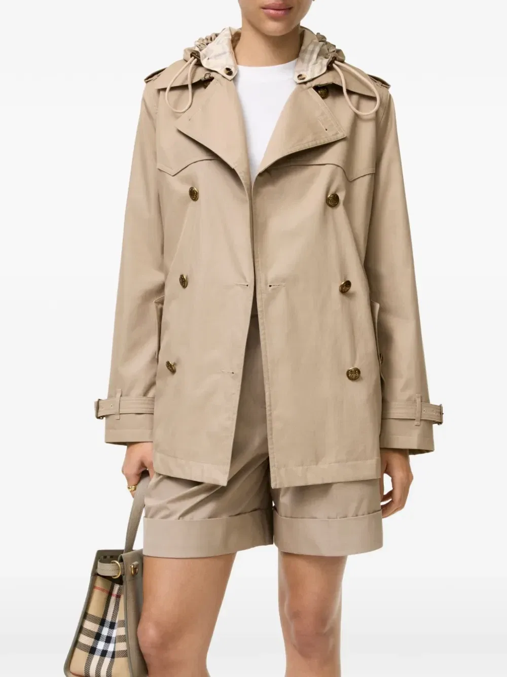 Короткий тропический габардиновый тренч Foxfield Burberry, бежевый — фото 3