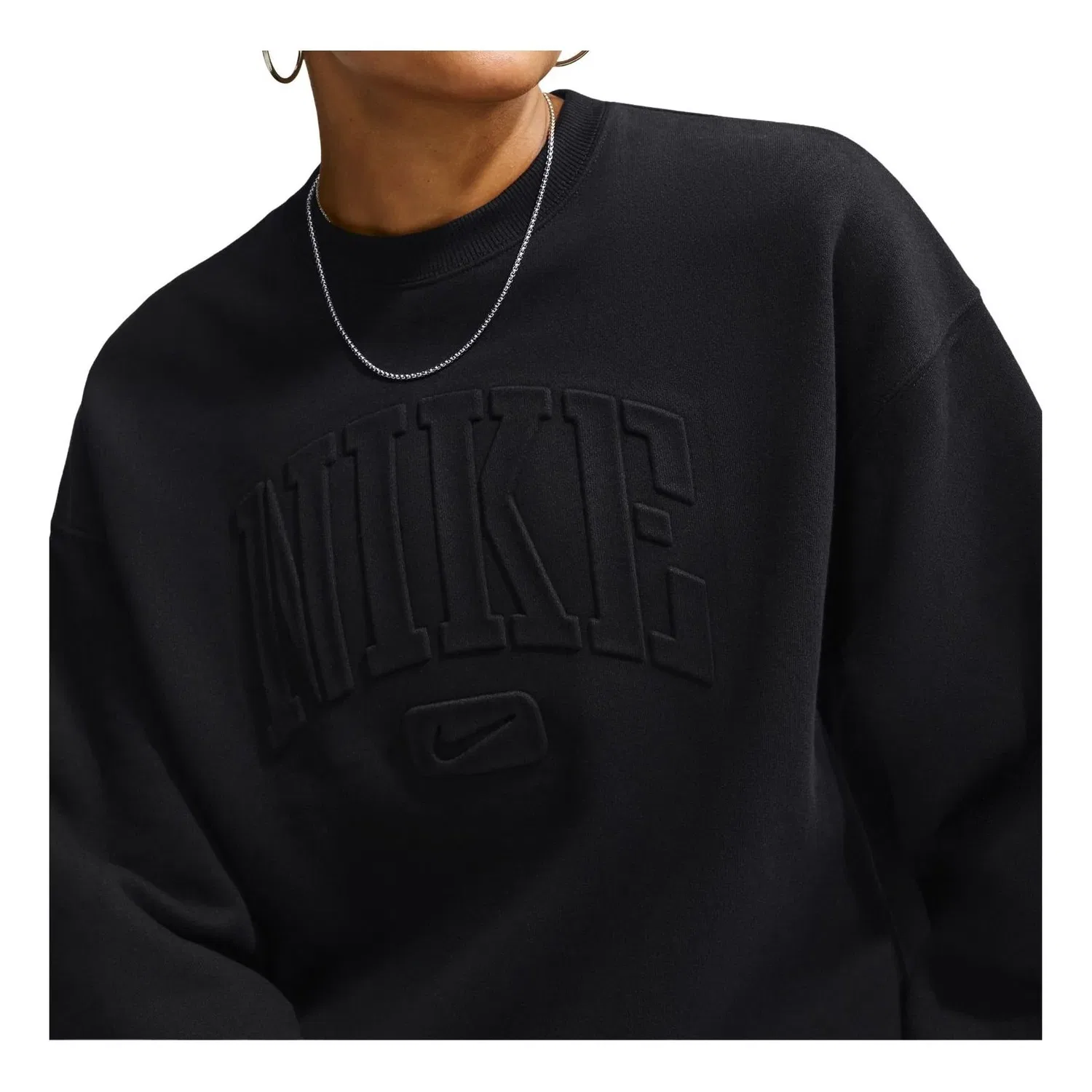 Женская футболка Studio Fleece Medium Weight Graphic Pack Oversized Embossed Crew 'Total Black' Nike, Total Black — фото 4
