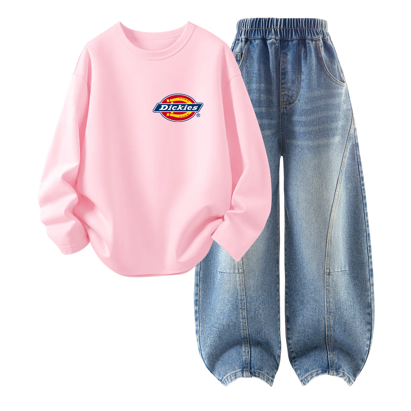 Детский комплект из футболки и джинсовых шорт Dickies, Light Pink/Denim Light Blue