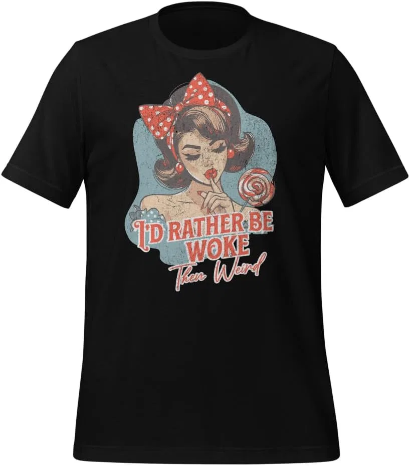 Футболка с принтом I'd Rather Be Woke Then Weird 3001 Unisex Short Sleeve Jersey T-shirt, Black