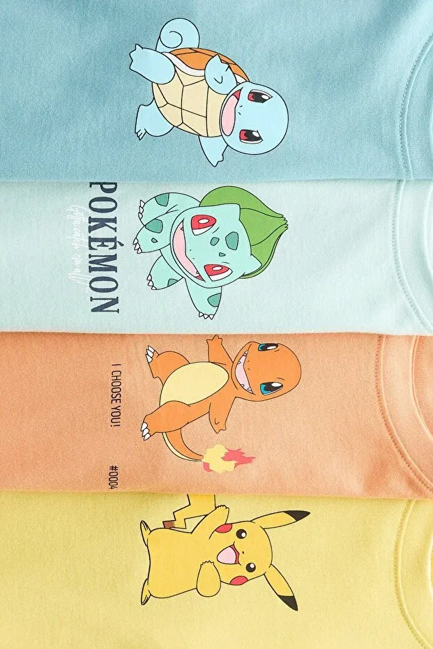 Детский комплект футболок для мальчиков с принтом H&M, Yellow/Pokémon — фото 2