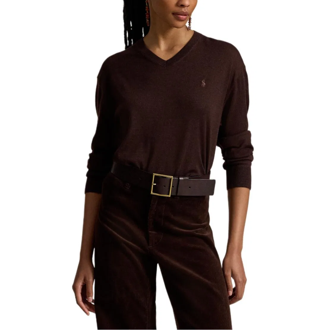 Женский свитер с V-образным вырезом Dark Chocolate Brown Polo Ralph Lauren, Темно-шоколадный — фото 4