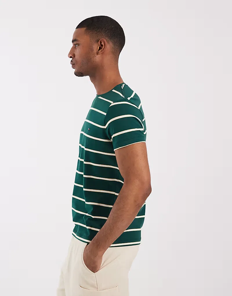 Футболка slim fit в полоску Tommy Hilfiger, зеленый — фото 3