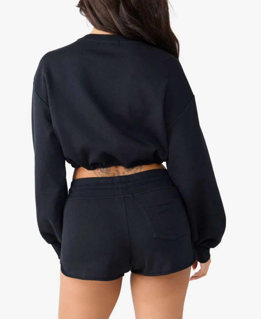 Свитшот женский укороченный с V-образным вырезом, с принтом True Religion, Jet Black — фото 3