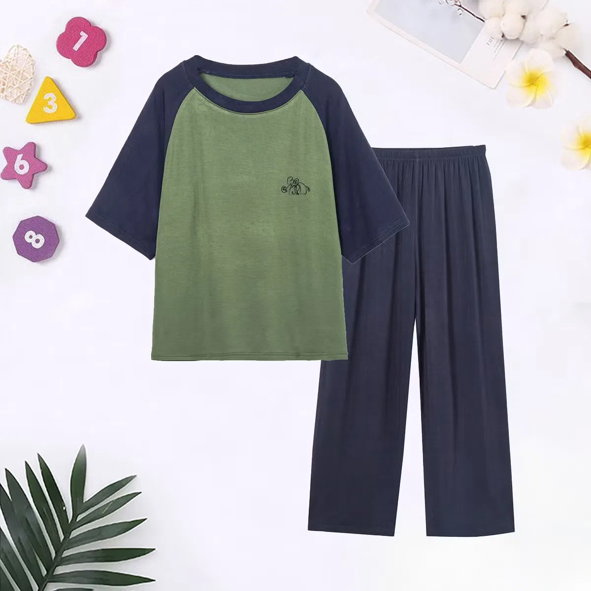 Комплект пижам с однотонным принтом 2-11Years Chicpoint, зеленый
