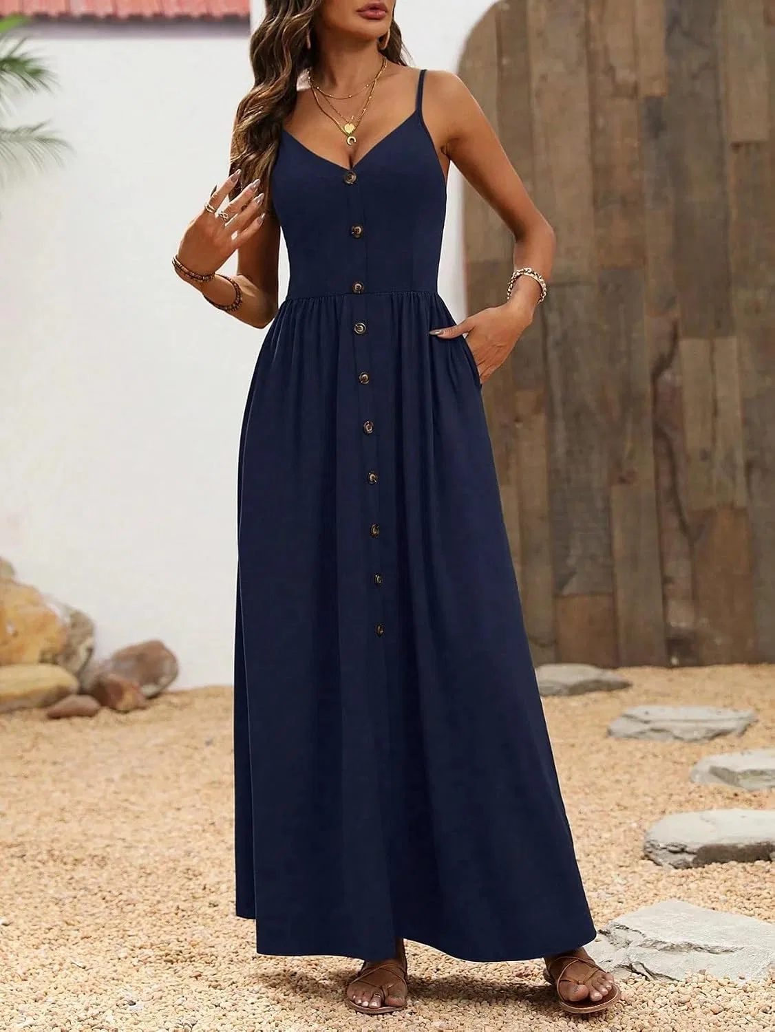 Женское макси-платье с открытыми плечами, Navy Blue — фото 3