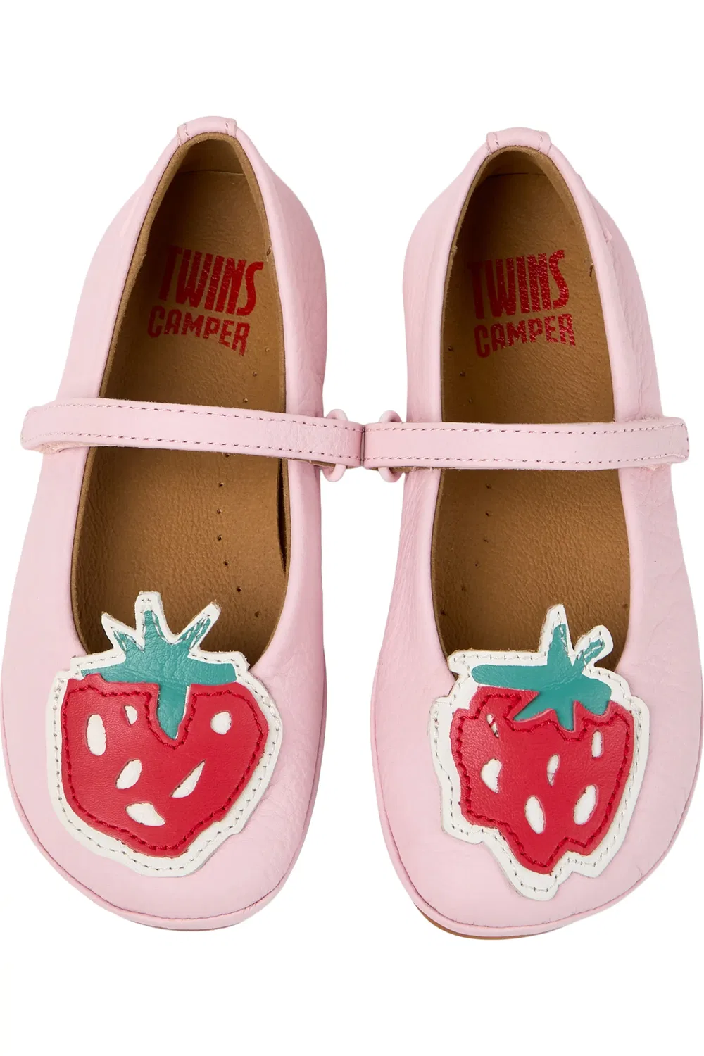Туфли детские без задника Camper Twins Mismatch с аппликацией клубники, Light/Pastel Pink — фото 4