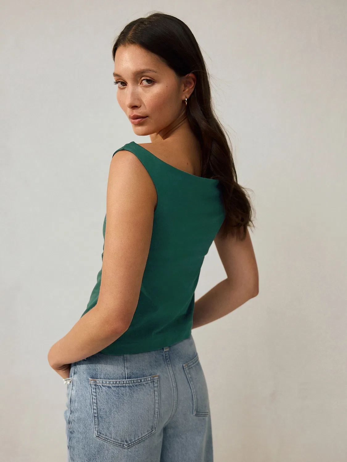 Топ с открытым вырезом Green Boat Neck Vest Next, зеленый — фото 3