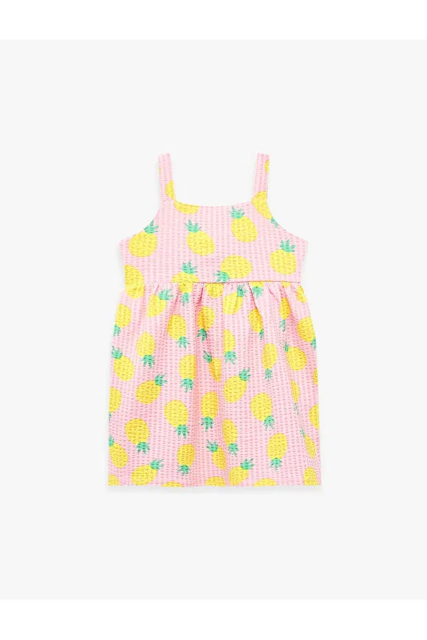 Детское платье для девочек хлопковое Ananas patterned lined strappy dress with cotton pieces Koton, Pink Patterned — фото 4