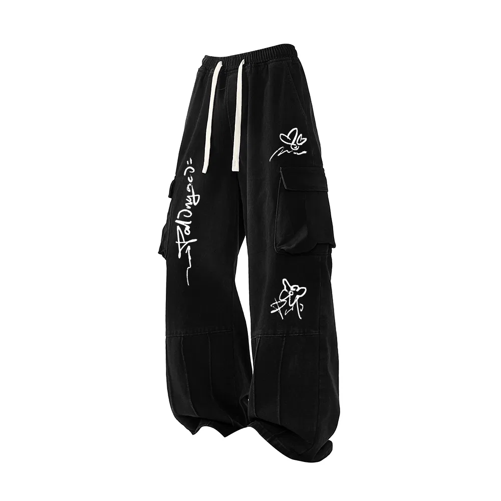 Детские утепленные карго-брюки на флисе с высокой посадкой Casual Pants, PAL ONGACO, Black Fleece-Lined