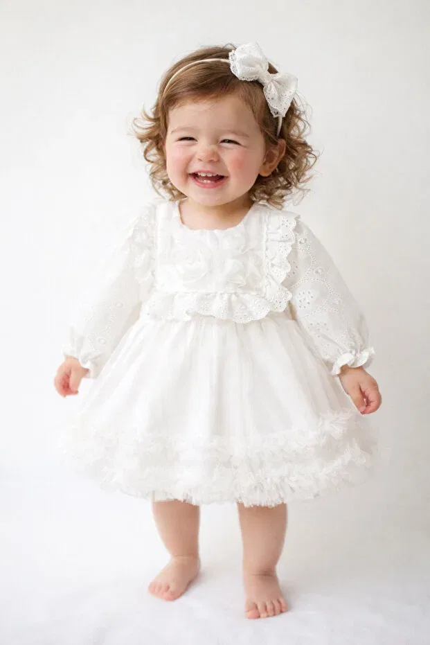 Детское кружевное платье для девочек Ely beyaz lace detailed baby girl dress - mevlüt dress, birthday dress Togy Baby Ve Kids Wear, White — фото 3