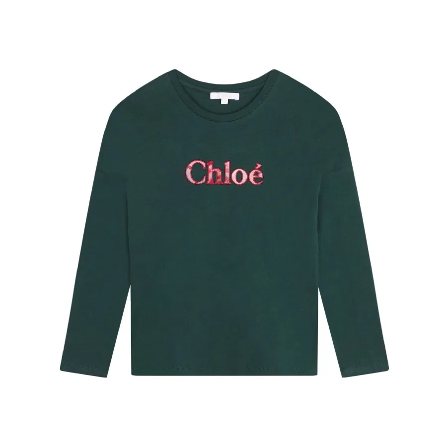 Футболка с длинным рукавом с вышитым логотипом Chloé, Khaki