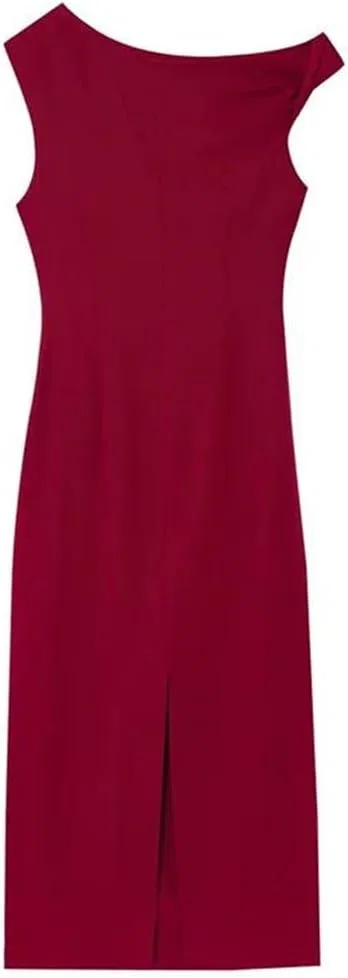 Женское платье-макси с открытой спиной, красное, атласное — фото 2