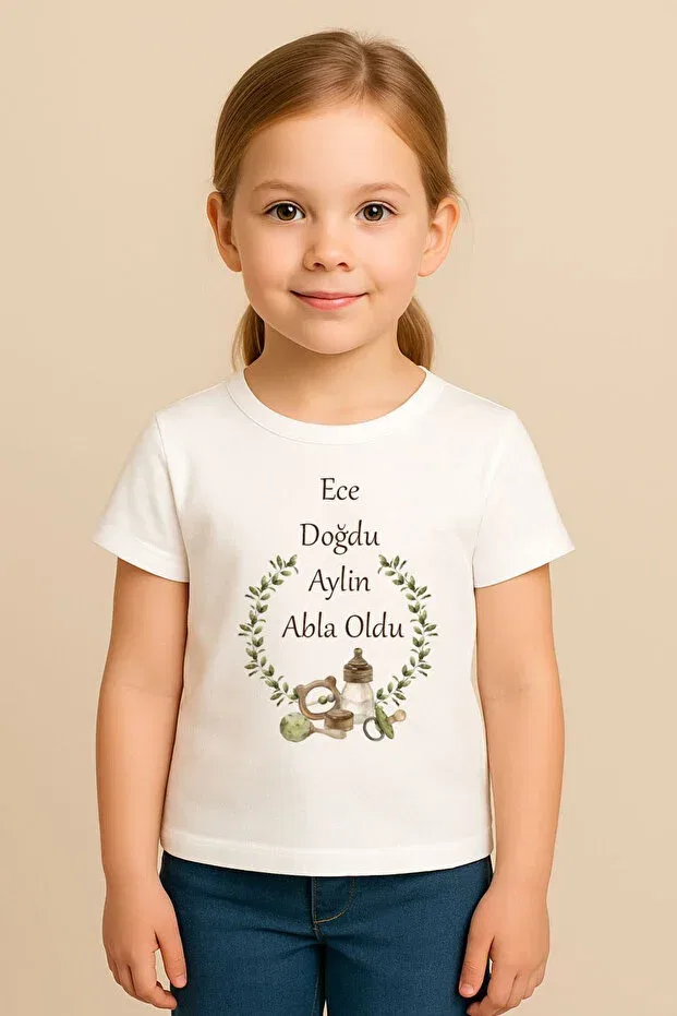 Детская футболка с принтом Abla oldu personalized name b printed, Moda, White
