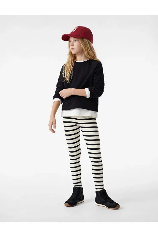 Детские леггинсы для девочек хлопковые Camisole cotton fabric ankle length striped leggings Koton, Gray Striped