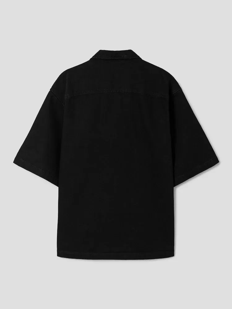 Рубашка с коротким рукавом и отложным воротником, Black Denim AMI PARIS, Black — фото 2