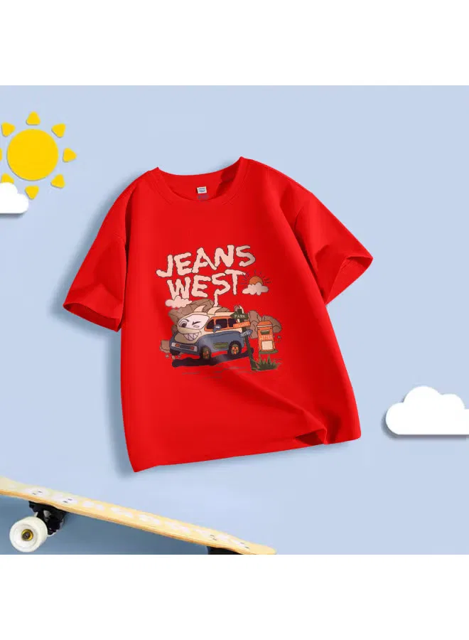 Футболка с принтом машинки хлопковая для мальчиков Jeanswest, красный — фото 2