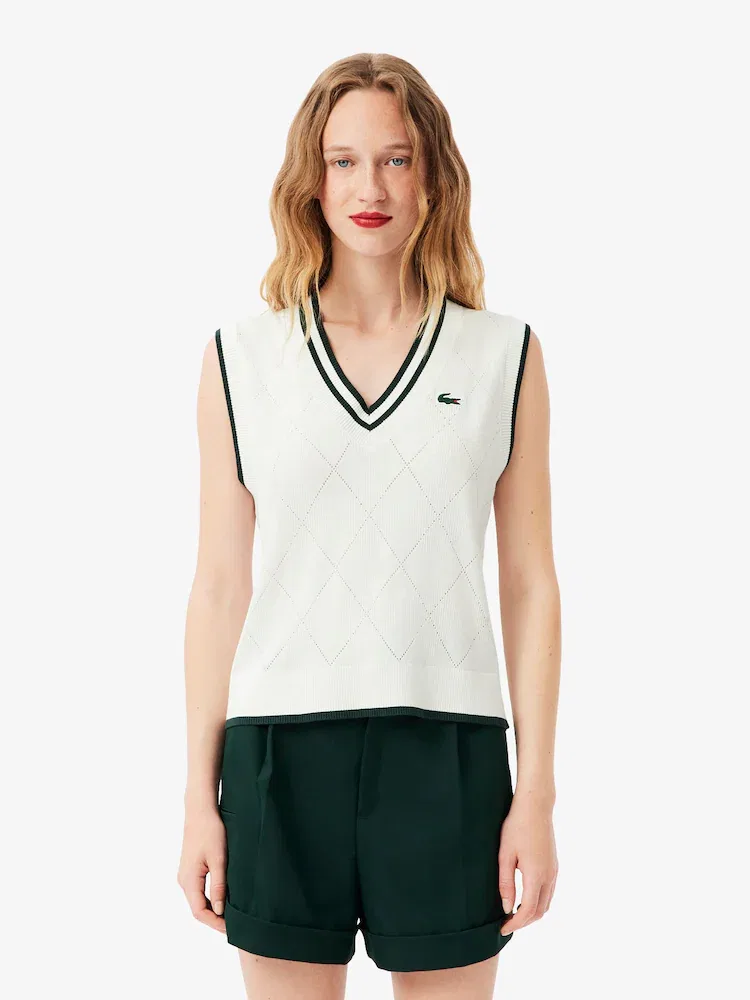 Свитер женский LACOSTE с узором аргайл, без рукавов, бежевый