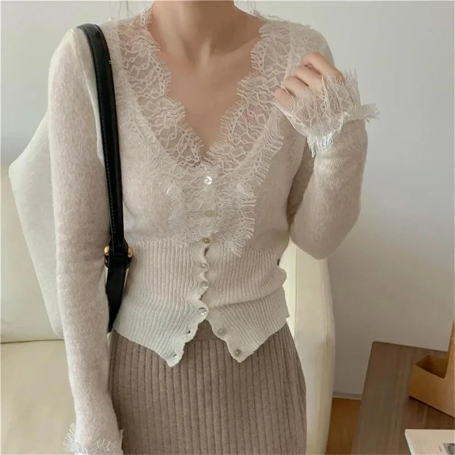 Женский кардиган Vintage Lace Knitted, розовый — фото 2