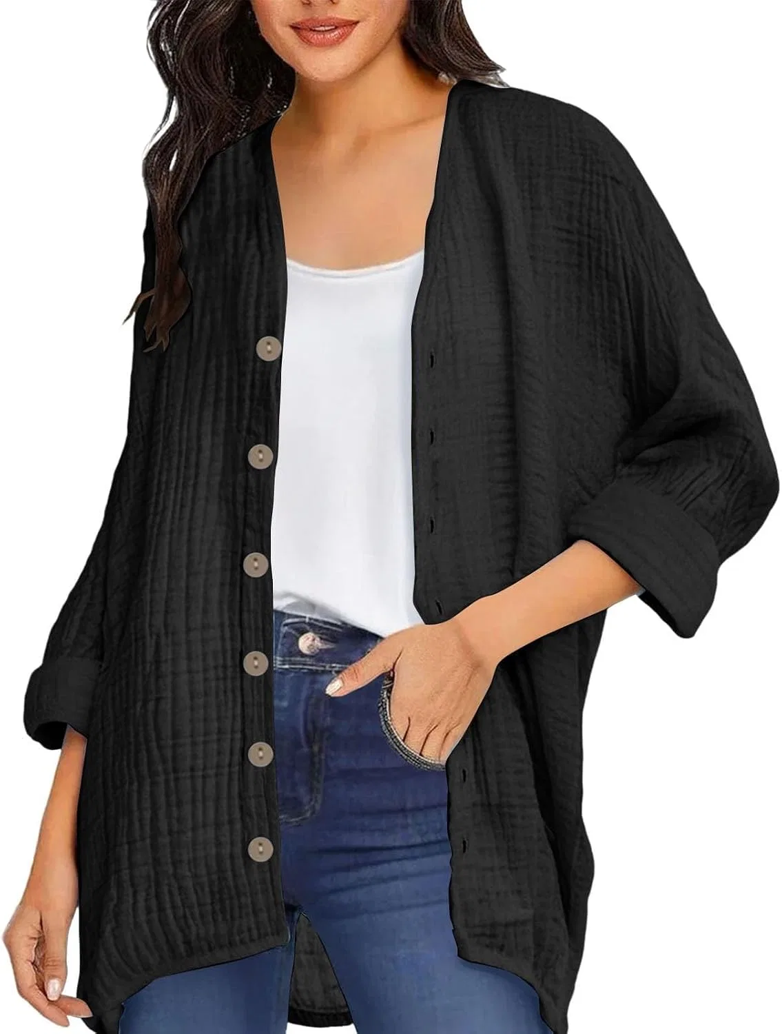 Женский кардиган оверсайз из льна, модель Lightweight Cardigans, чёрный