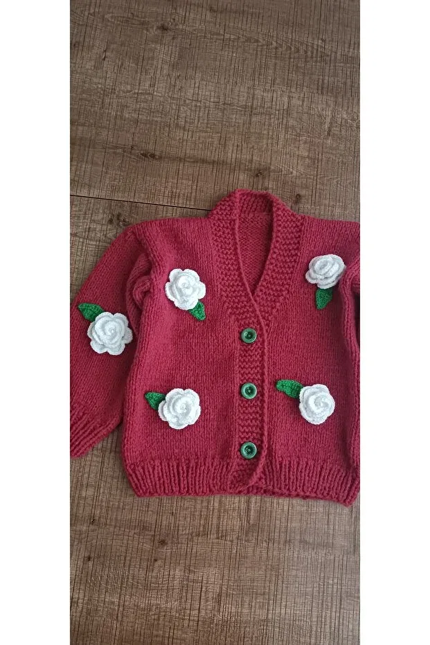 Детский кардиган с цветочным принтом El Örgüsü Cici Bebe, Dark Rose Dusky