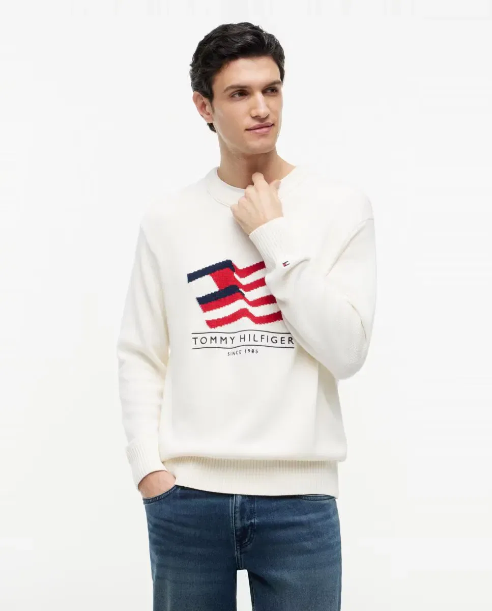 Мужской джемпер с круглым вырезом Tommy Hilfiger, Blanco Rotto