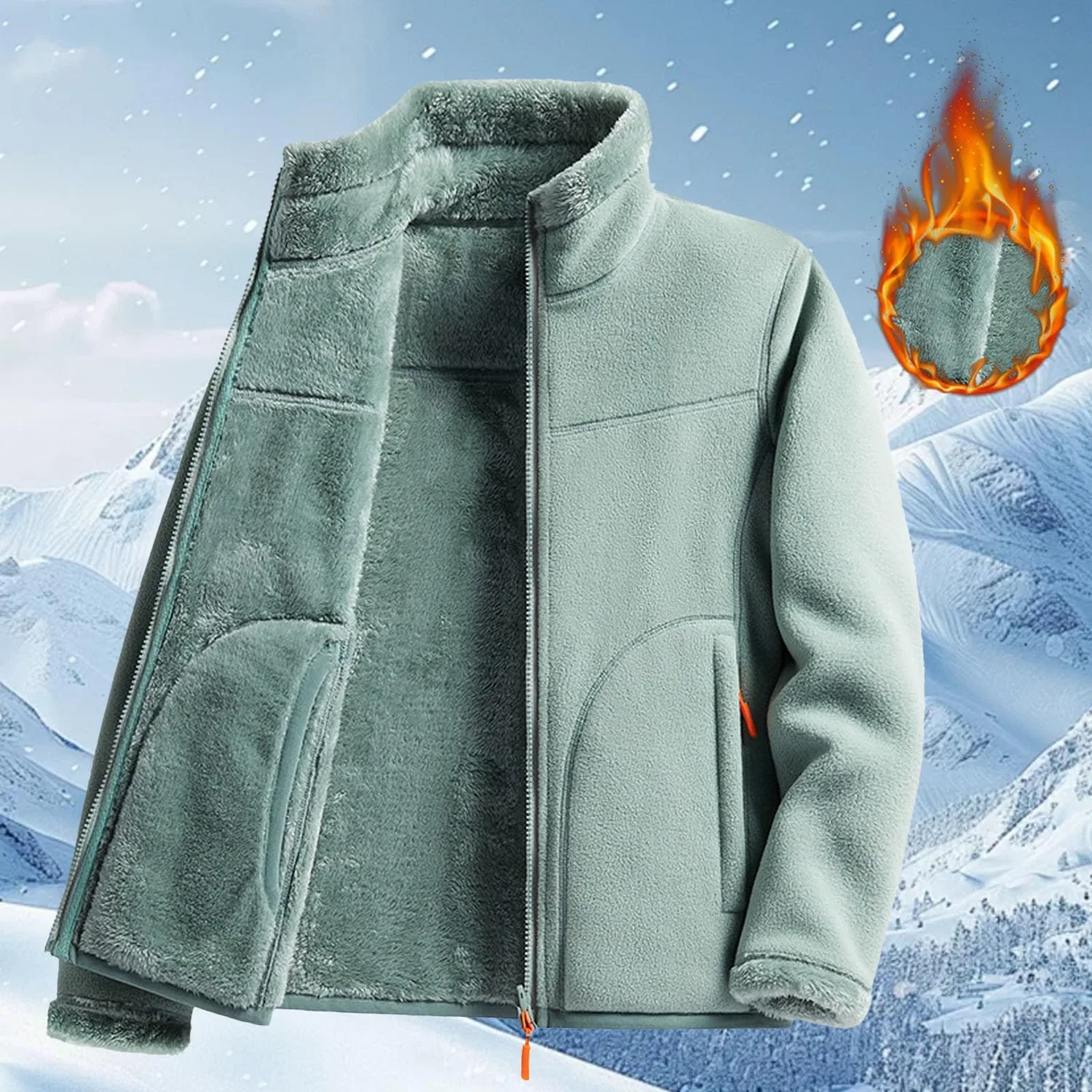 Женское утепленное пальто на флисе с принтом, модель Sherpa Lined Coats Women Fleece Teddy Winter Warm Full Zipper Solid Color Jackets Fluffy Fluffy Casual Comfortable Soft Furry Jackets With Pockets, Verde menta — фото 2