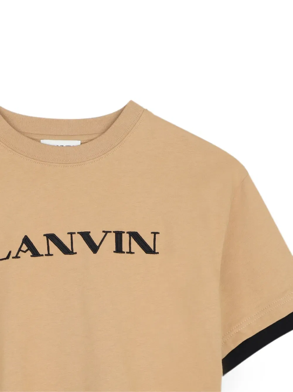 Футболка с вышитым логотипом и контрастной делкой Lanvin Enfant, бежевый — фото 3