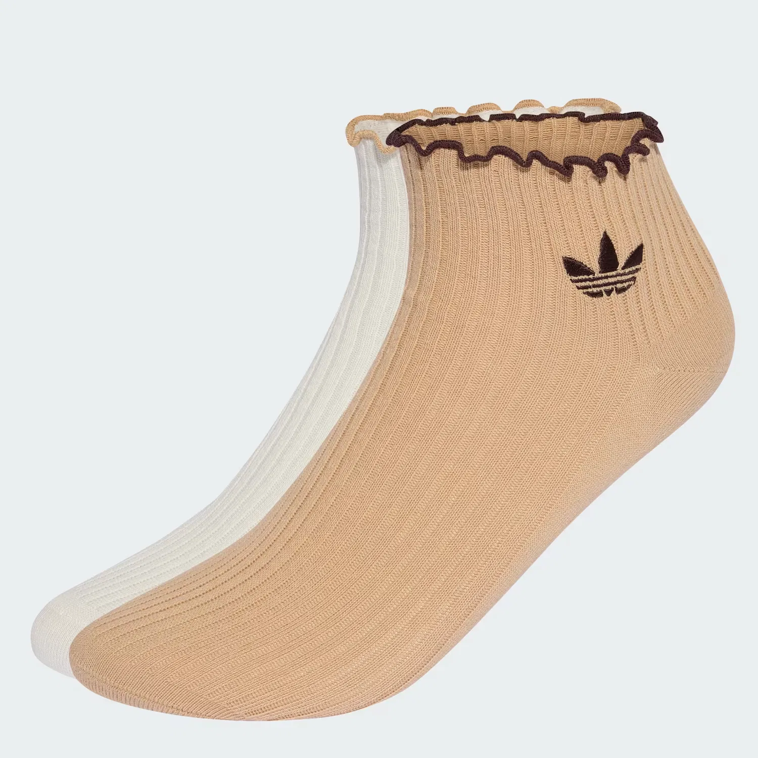 Носки укороченные с рюшами, 2 пары, RUFFLE QUARTER SOCKS, Adidas Originals, Off White/Magic Beige/Aurora Coffee