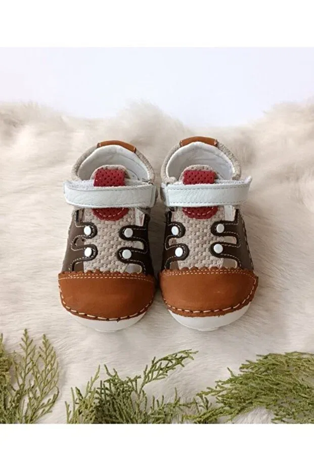 Детские ортопедические ботиночки из натуральной кожи Nody genuine leather ilkadım baby kids orthopedic booties sandals shoes Hodore, Tan Color — фото 4