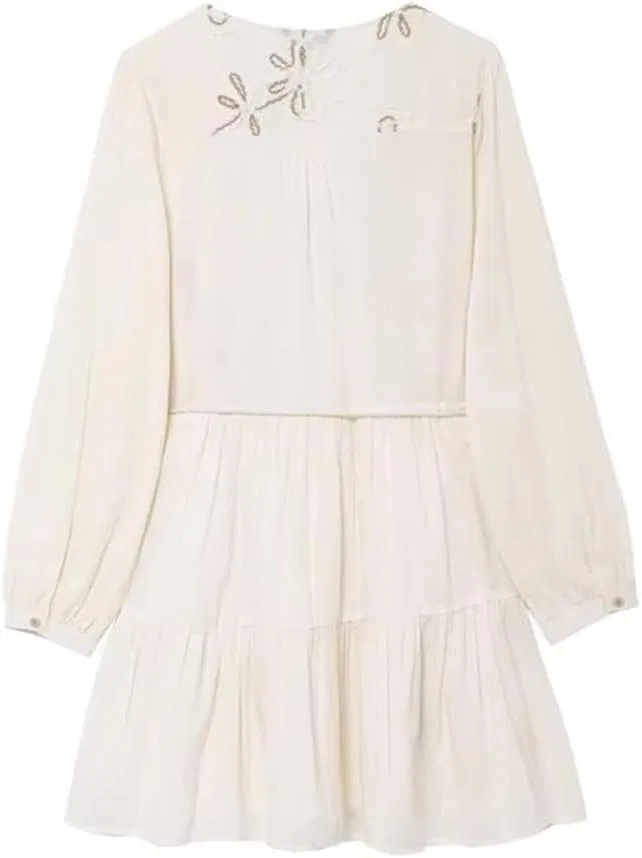 Женское платье мини A-line с цветочной вышивкой Generic, Beige — фото 2