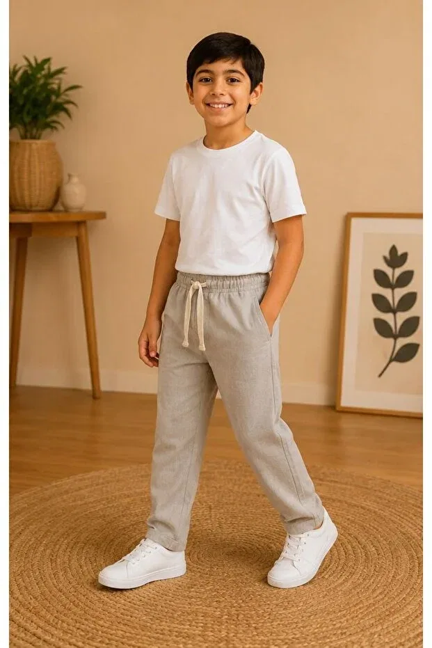 Детские брюки для мальчиков льняные Linen Decodass, Beige