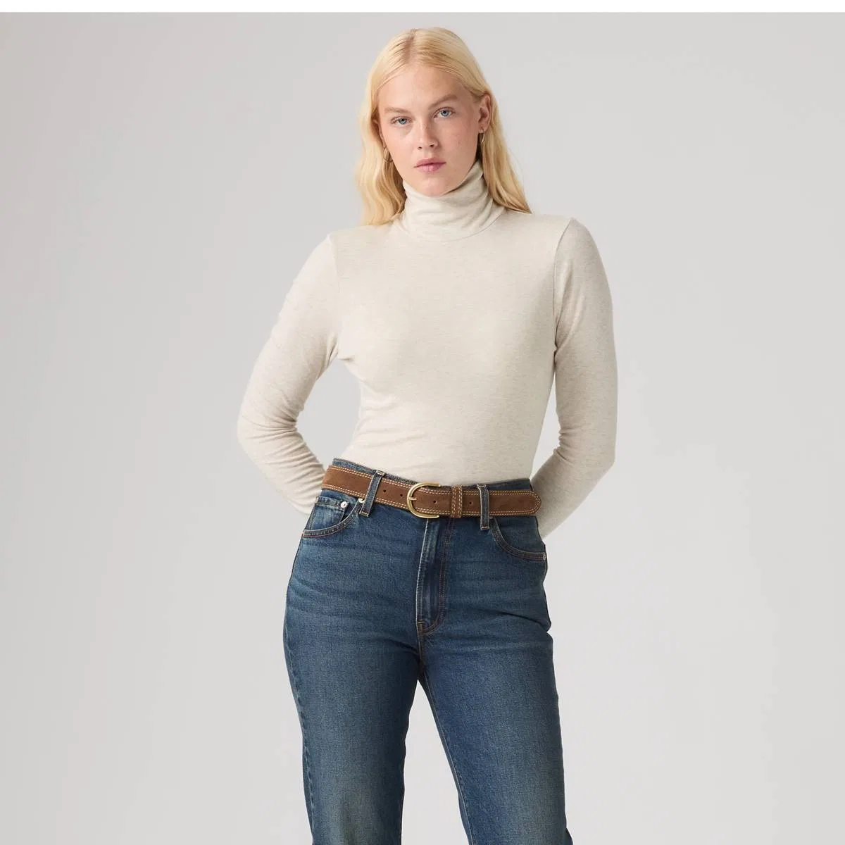 Водолазка с длинными рукавами Mia для многослойного ношения Levi's, Oatmeal Heather - White — фото 3
