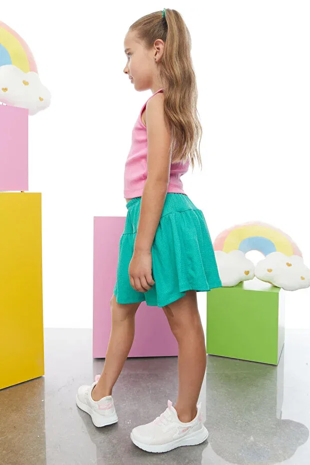 Детские шорты-юбка для девочек текстурированные Paulmark, Benetton Green — фото 2