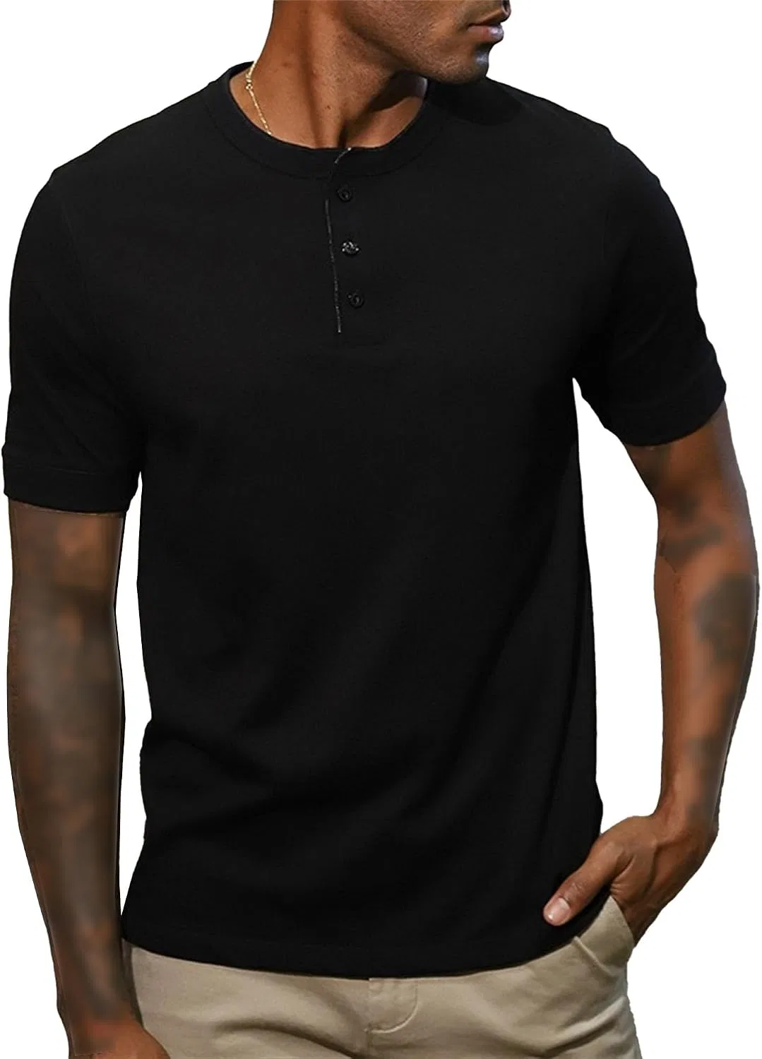 Мужская облегающая футболка с воротником-стойкой Athletic Basic Henley, Black