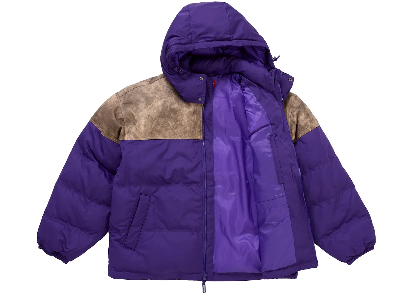 Мужская куртка-пуховик с кожаным ярмом Supreme, Purple — фото 2