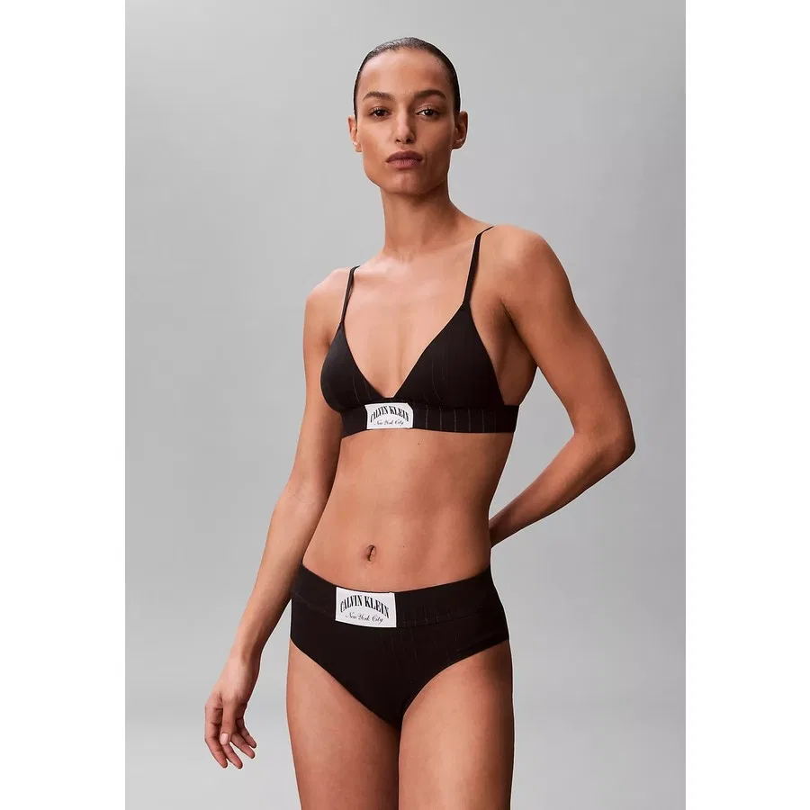 Спортивный бюстгальтер с логотипом, полосатый, Calvin Klein, Черный — фото 2