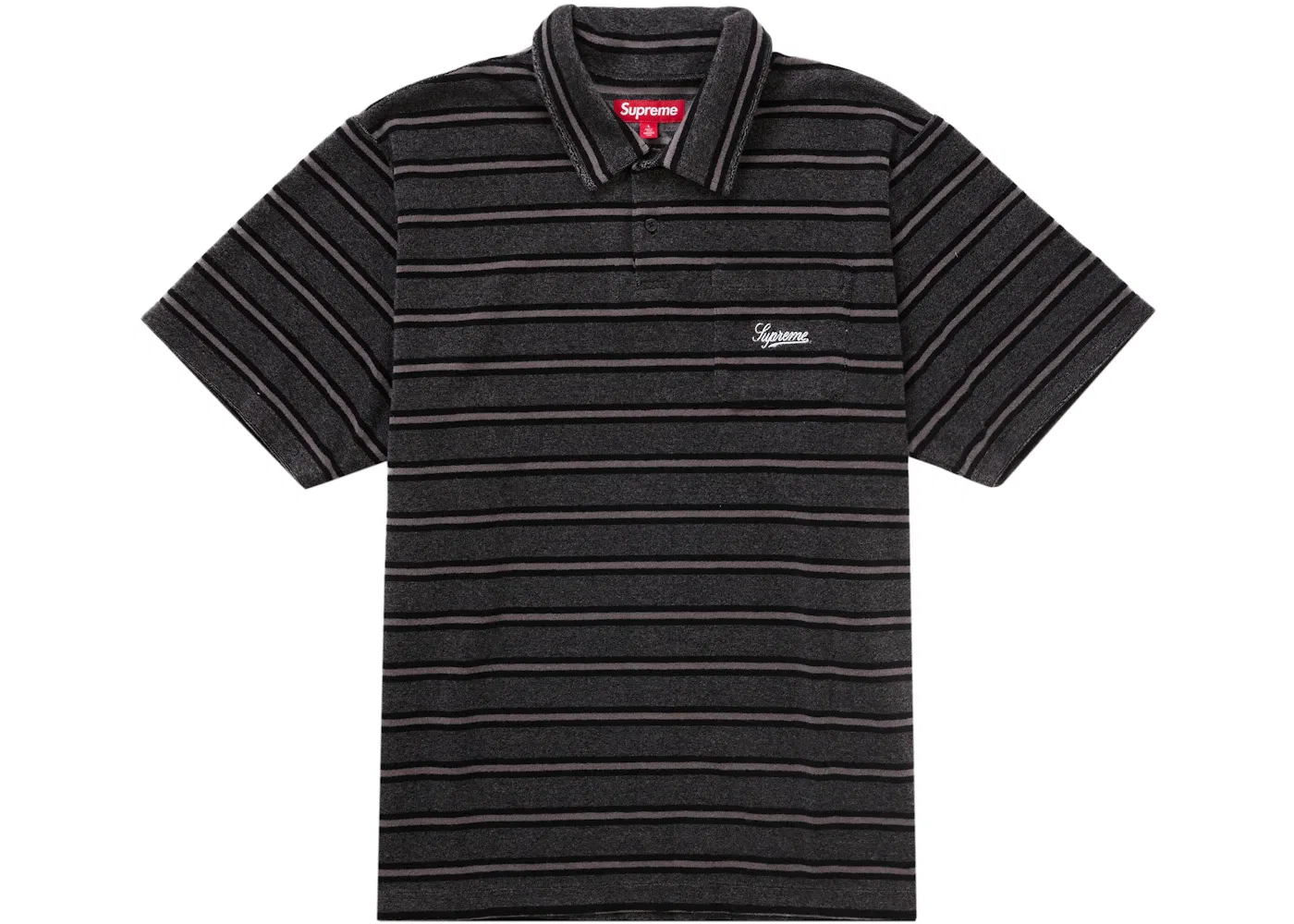 Мужское поло из футера Supreme Stripe Terry S S Polo, Black