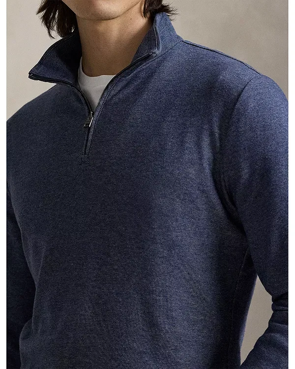 Мужской пуловер на молнии с высоким воротом Luxury Double Knit Jacquard Polo Ralph Lauren, темно-синий — фото 4
