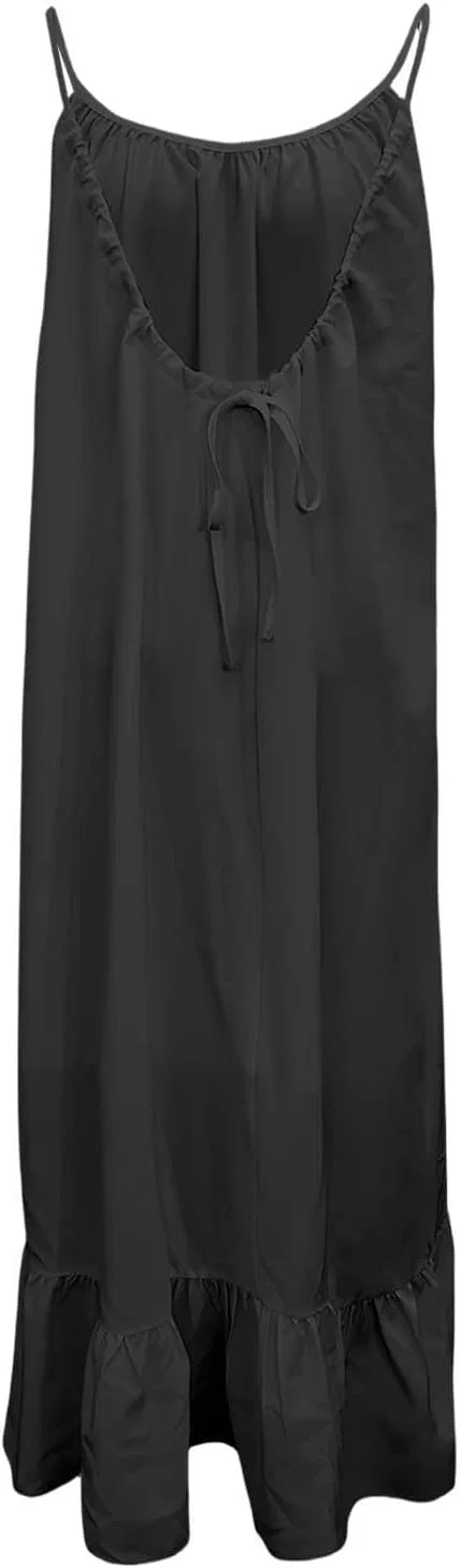 Женское макси платье на бретелях с открытой спиной, Black — фото 4