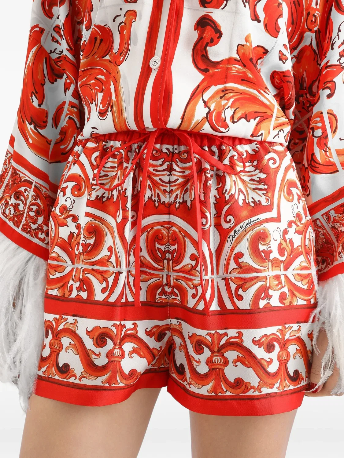 Твиловые шорты с принтом Majolica Dolce & Gabbana, красный — фото 4